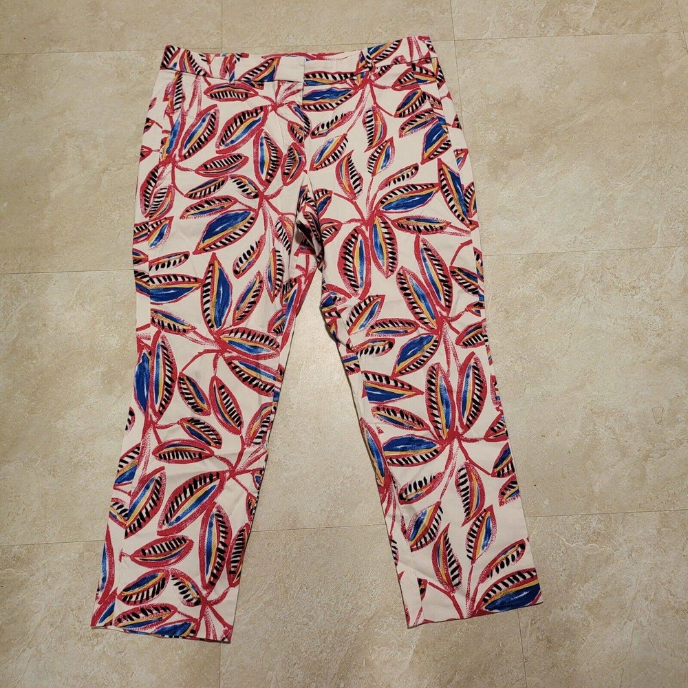 VTG J Crew Womens Size 12 Tropical Palm Tree Cotton Colorful Pants